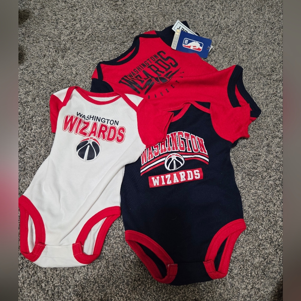NBA Washington Wizards Onesies Set Of 3 Red, White & Blue Baby 6-9 Months, NWT